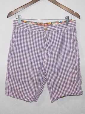 Robert Graham Purple White Plaid Flat Front Chino Cotton 9" Shorts Mens 30